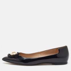 Pre Owned Tory Burch Melody Pearl Size 38 Black Patent Leather Ballet Flats