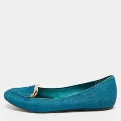 Pre Owned Tory Burch Size 36.5 Blue Calf Hair Ballet Flats