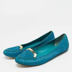 Pre Owned Tory Burch Size 36.5 Blue Calf Hair Ballet Flats