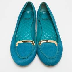 Pre Owned Tory Burch Size 36.5 Blue Calf Hair Ballet Flats