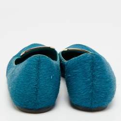 Pre Owned Tory Burch Size 36.5 Blue Calf Hair Ballet Flats