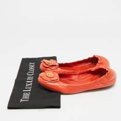 Pre Owned Tory Burch Size 37 Orange Leather Scrunch Ballet Flats