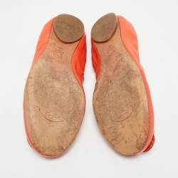 Pre Owned Tory Burch Size 37 Orange Leather Scrunch Ballet Flats