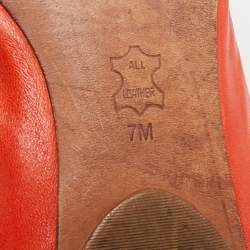 Pre Owned Tory Burch Size 37 Orange Leather Scrunch Ballet Flats