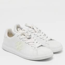 مملوكة مسبقًا حذاء رياضي توري برش هول كورت جلد أبيض مضاعف تي برباط مقاس 36.5