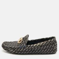 مملوكة مسبقًا Tory Burch Gemini Size 38 Navy Blue Calf Hair Loafers