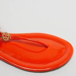 Pre Owned Tory Burch Miller Size 41 Orange Patent Leather and Straw Slingback Flats