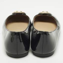 Pre Owned حذاء باليرينا فلات توري برش ريفا جلد لامع بني مقاس 36