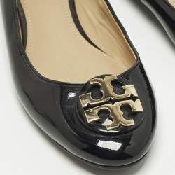 Pre Owned حذاء باليرينا فلات توري برش ريفا جلد لامع بني مقاس 36