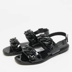 مملوكة مسبقًا صندل توري برش أدريان جلد براءات اختراع أسود بحزام للكاحل بدون كعب مقاس 37