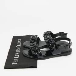 مملوكة مسبقًا صندل توري برش أدريان جلد براءات اختراع أسود بحزام للكاحل بدون كعب مقاس 37