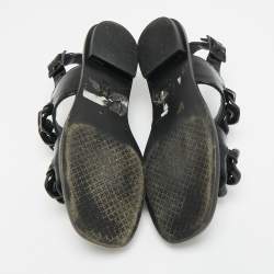 مملوكة مسبقًا صندل توري برش أدريان جلد براءات اختراع أسود بحزام للكاحل بدون كعب مقاس 37