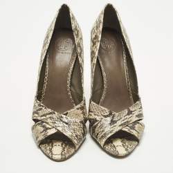 Pre Owned حذاء كعب عالي توري برش جلد نقش جلد الثعبان متعدد الألوان مفتوح من الأمام مقاس 39