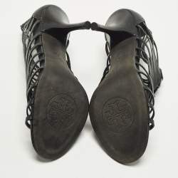 Pre Owned صندل توري برش سيور جلد قفصي أسود مقاس 37.5