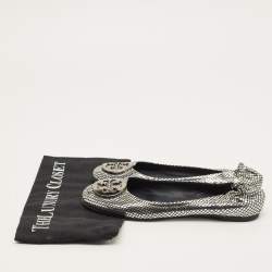 Pre Owned Tory Burch Reva Size 39 Metallic Silver/Black Leather Ballet Flats