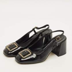 Pre Owned Tory Burch Georgia Size 37 Black Patent Leather Slingback Block Heel Pumps