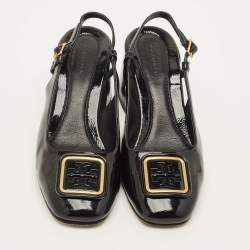 Pre Owned Tory Burch Georgia Size 37 Black Patent Leather Slingback Block Heel Pumps