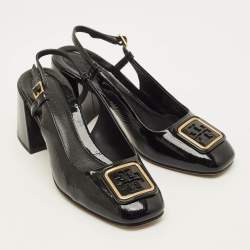 Pre Owned Tory Burch Georgia Size 37 Black Patent Leather Slingback Block Heel Pumps