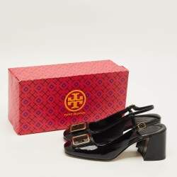 Pre Owned Tory Burch Georgia Size 37 Black Patent Leather Slingback Block Heel Pumps