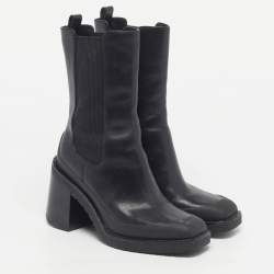 Pre Owned Tory Burch Demi Glove Baby Size 36.5 Black Leather Block Heel Chelsea Boots