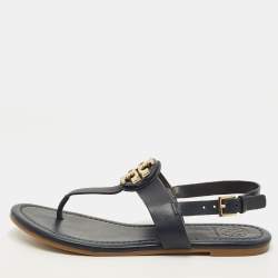 مملوكة مسبقًا Tory Burch Size 36 Navy Blue Leather Thong Flat Sandals