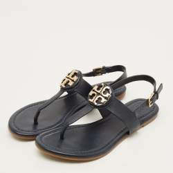 Pre Owned Tory Burch Size 36 Navy Blue Leather Thong Flat Sandals
