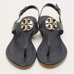 Pre Owned Tory Burch Size 36 Navy Blue Leather Thong Flat Sandals