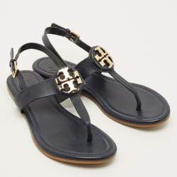 Pre Owned Tory Burch Size 36 Navy Blue Leather Thong Flat Sandals