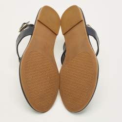 Pre Owned Tory Burch Size 36 Navy Blue Leather Thong Flat Sandals