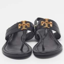 Pre Owned Tory Burch Size 36 Black Leather T Strap Thong Flat Sandals