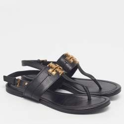 Pre Owned Tory Burch Size 36 Black Leather T Strap Thong Flat Sandals