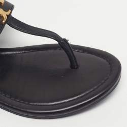 Pre Owned Tory Burch Size 36 Black Leather T Strap Thong Flat Sandals