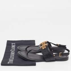 Pre Owned Tory Burch Size 36 Black Leather T Strap Thong Flat Sandals