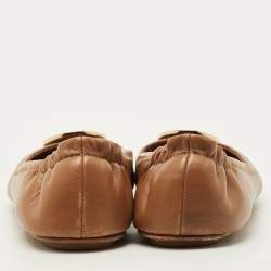 Pre Owned Tory Burch Reva Size 38.5 Brown Leather Ballet Flats