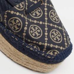 Pre Owned Tory Burch Size 38.5 Blue Denim Wedge Espadrille Sandals