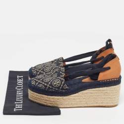 Pre Owned Tory Burch Size 38.5 Blue Denim Wedge Espadrille Sandals