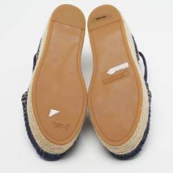 Pre Owned Tory Burch Size 38.5 Blue Denim Wedge Espadrille Sandals