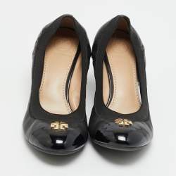 Pre Owned Tory Burch Jolie Size 36.5 Black Leather Wedge Pumps
