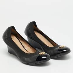 Pre Owned Tory Burch Jolie Size 36.5 Black Leather Wedge Pumps