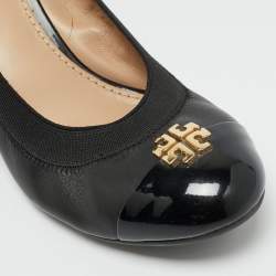 Pre Owned Tory Burch Jolie Size 36.5 Black Leather Wedge Pumps