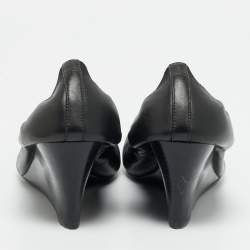 Pre Owned Tory Burch Jolie Size 36.5 Black Leather Wedge Pumps