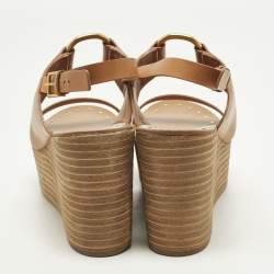 Pre Owned صندل كعب روكي توري برش ديزي برتقالي مفرغ جلد مقاس 41.5