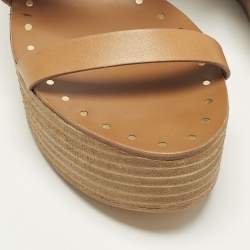 Pre Owned صندل كعب روكي توري برش ديزي برتقالي مفرغ جلد مقاس 41.5