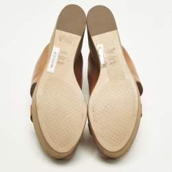 Pre Owned صندل كعب روكي توري برش ديزي برتقالي مفرغ جلد مقاس 41.5