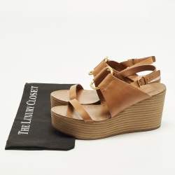 Pre Owned صندل كعب روكي توري برش ديزي برتقالي مفرغ جلد مقاس 41.5