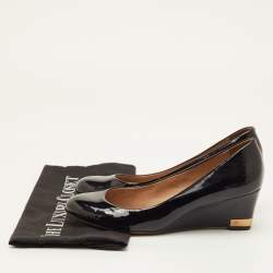 مملوكة مسبقًا Tory Burch Size 38 Black Patent Leather Round Toe Wedge Pumps