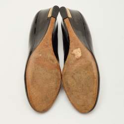 مملوكة مسبقًا Tory Burch Size 38 Black Patent Leather Round Toe Wedge Pumps