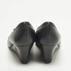 مملوكة مسبقًا Tory Burch  Size 36 Black Leather Sophie Peep Toe Wedge Pumps