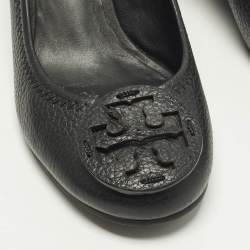 مملوكة مسبقًا Tory Burch  Size 36 Black Leather Sophie Peep Toe Wedge Pumps
