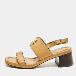 Pre Owned Tory Burch Eleanor Size 36 Brown Leather Ankle Strap Sandals